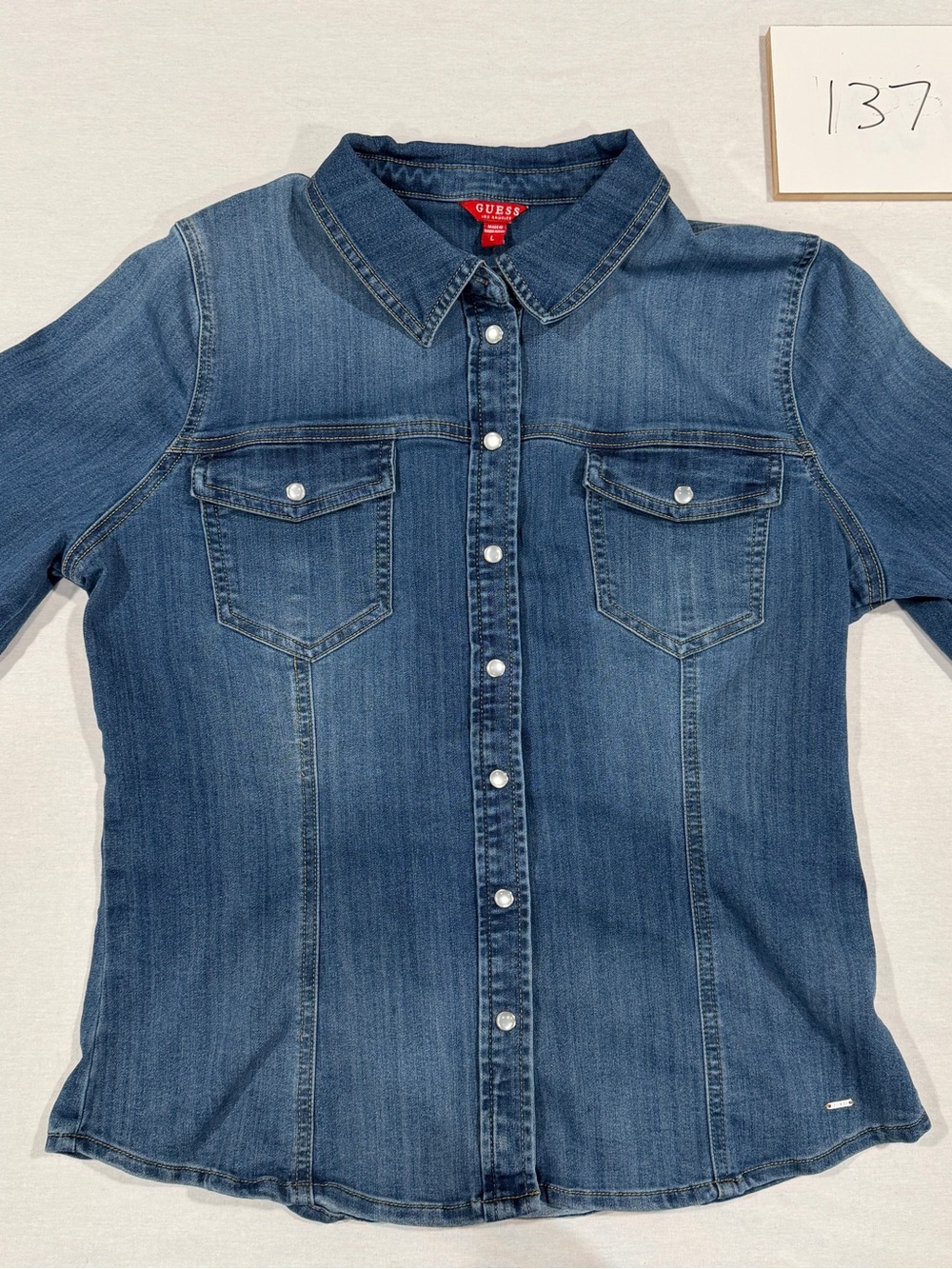 Guess Women's Blue Denim Button-Up Shirt Jacket